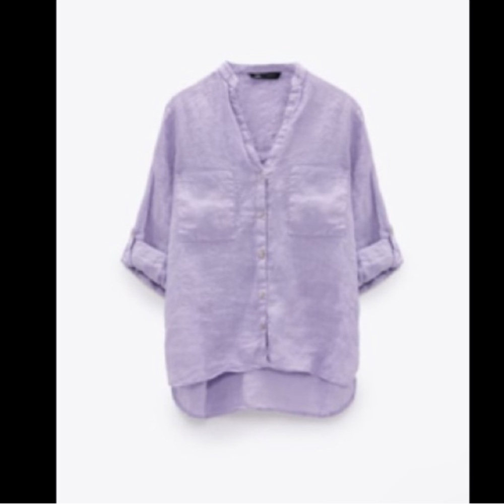ZARA‎ LIGHT PURPLE LILAC MAUVE LINEN BLOUSE SHIRT SZ Medium
